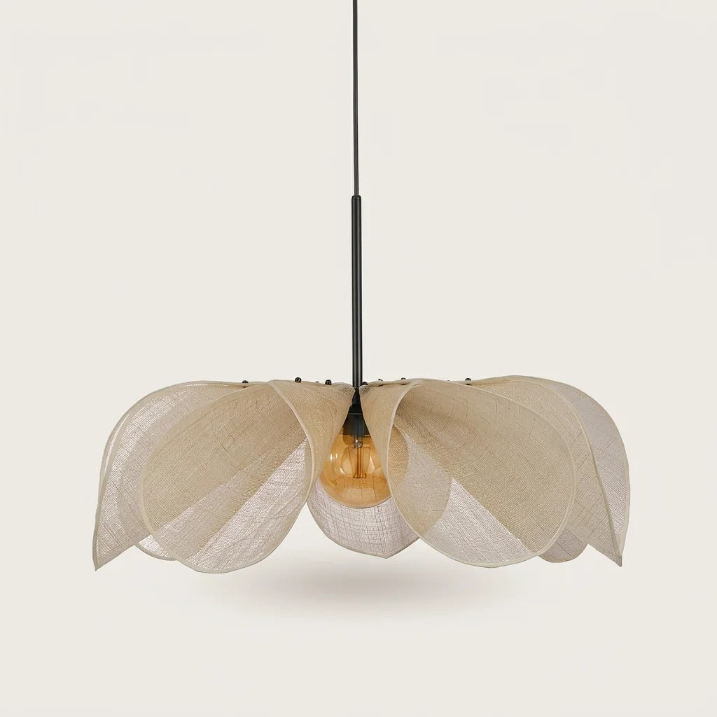 Suspension fleur en lin crème avec ampoule ambrée