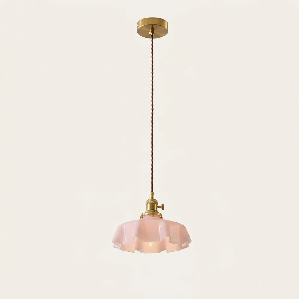 Suspension en verre ondulé rose poudré