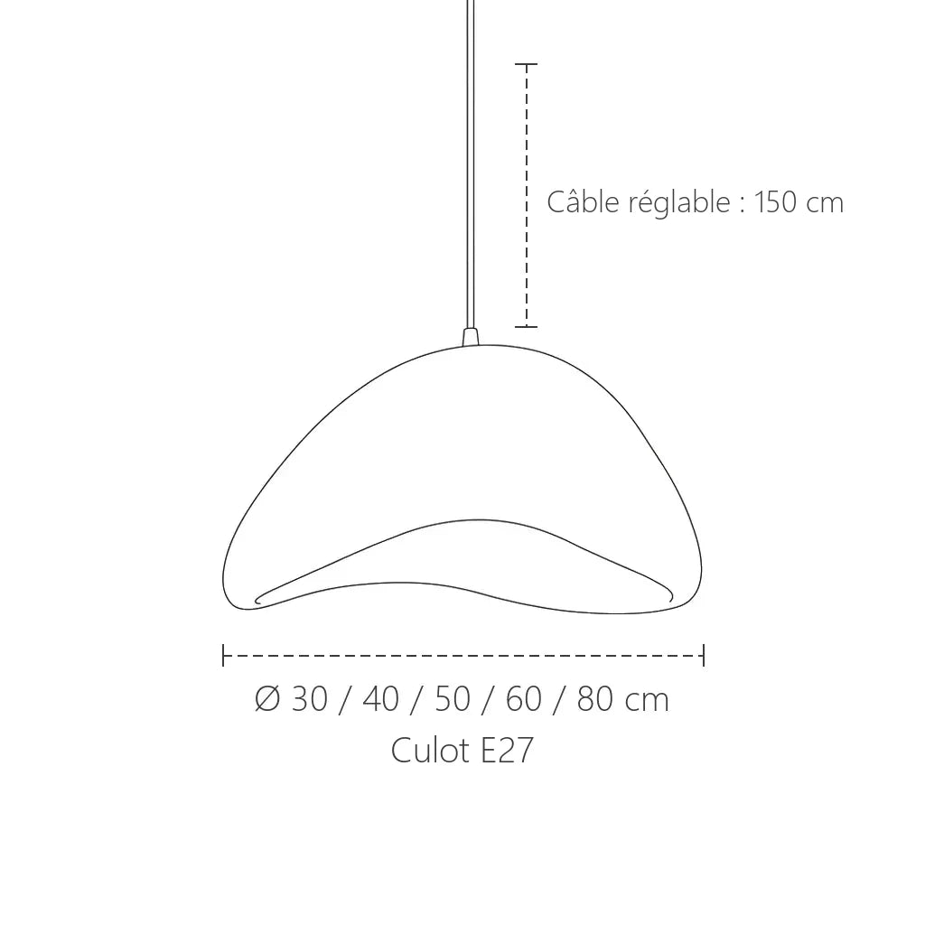 Dimensions de la suspension galet wabi-sabi : Ø 30 à 80 cm
