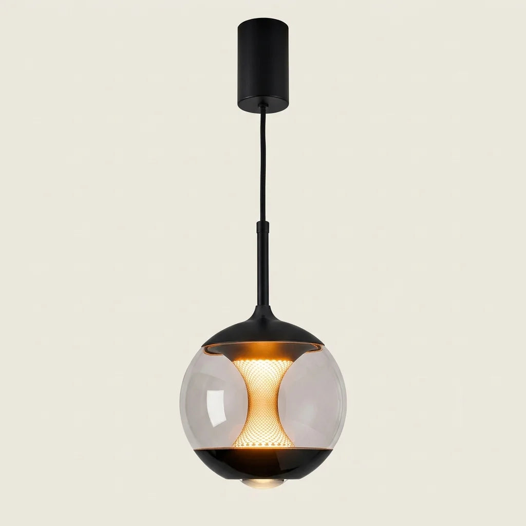 Suspension globe en verre à cœur lumineux en forme de sablier