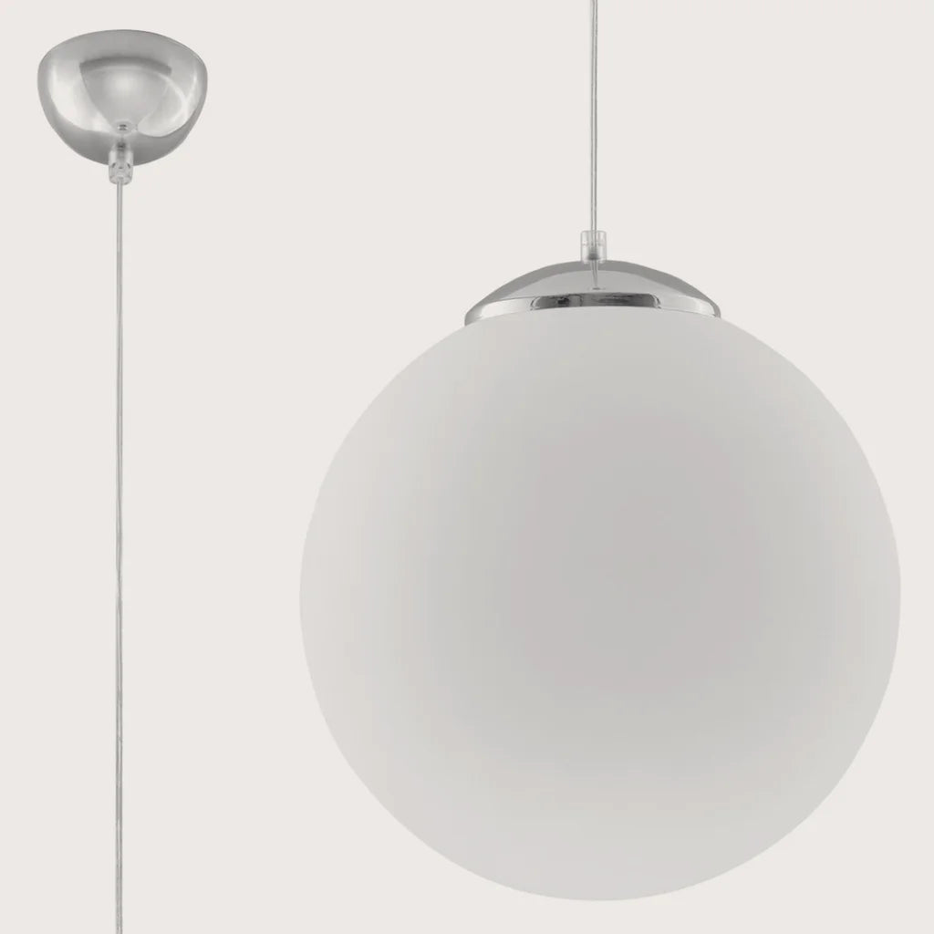 Suspension globe en verre opalin, coloris blanc et chromé (Ø 40 cm)
