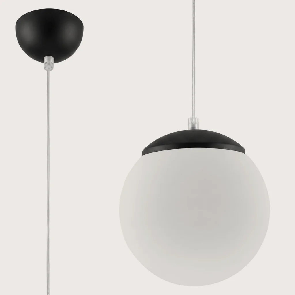 Suspension globe en verre opalin, coloris noir (Ø 20 cm)