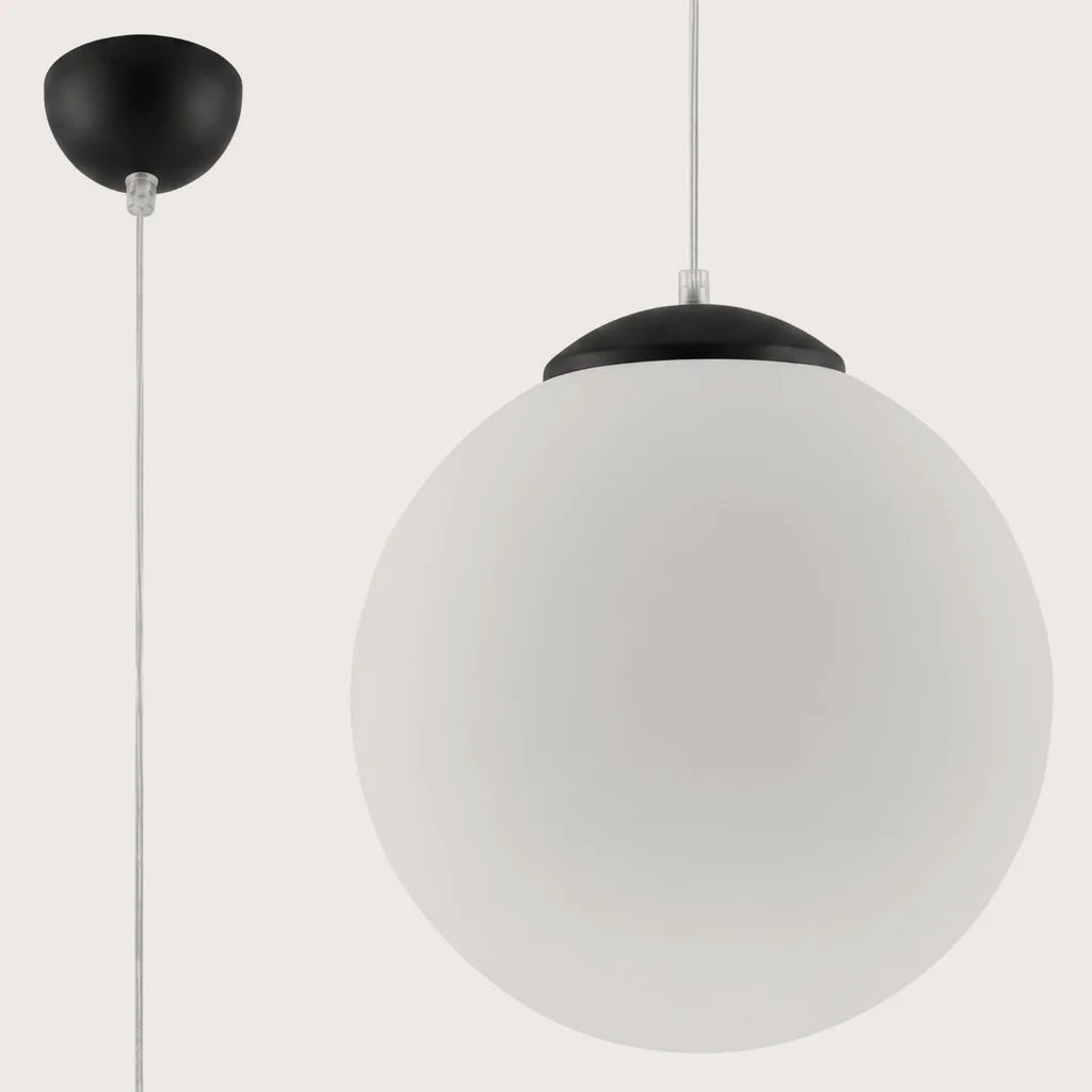 Suspension globe en verre opalin, coloris noir (Ø 30 cm)