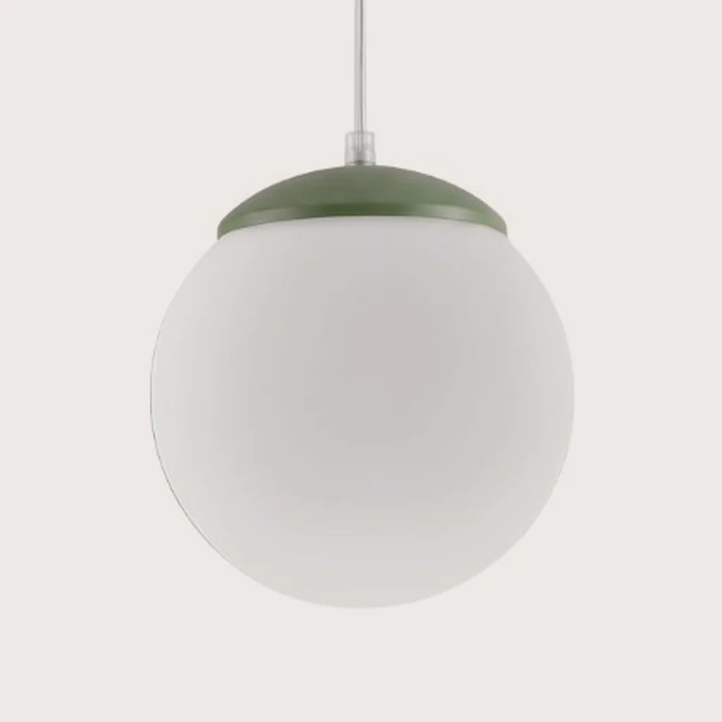 Suspension globe en verre opalin, coloris vert olive (Ø 20 cm)