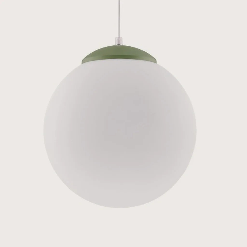 Suspension globe en verre opalin, coloris vert olive (Ø 30 cm)