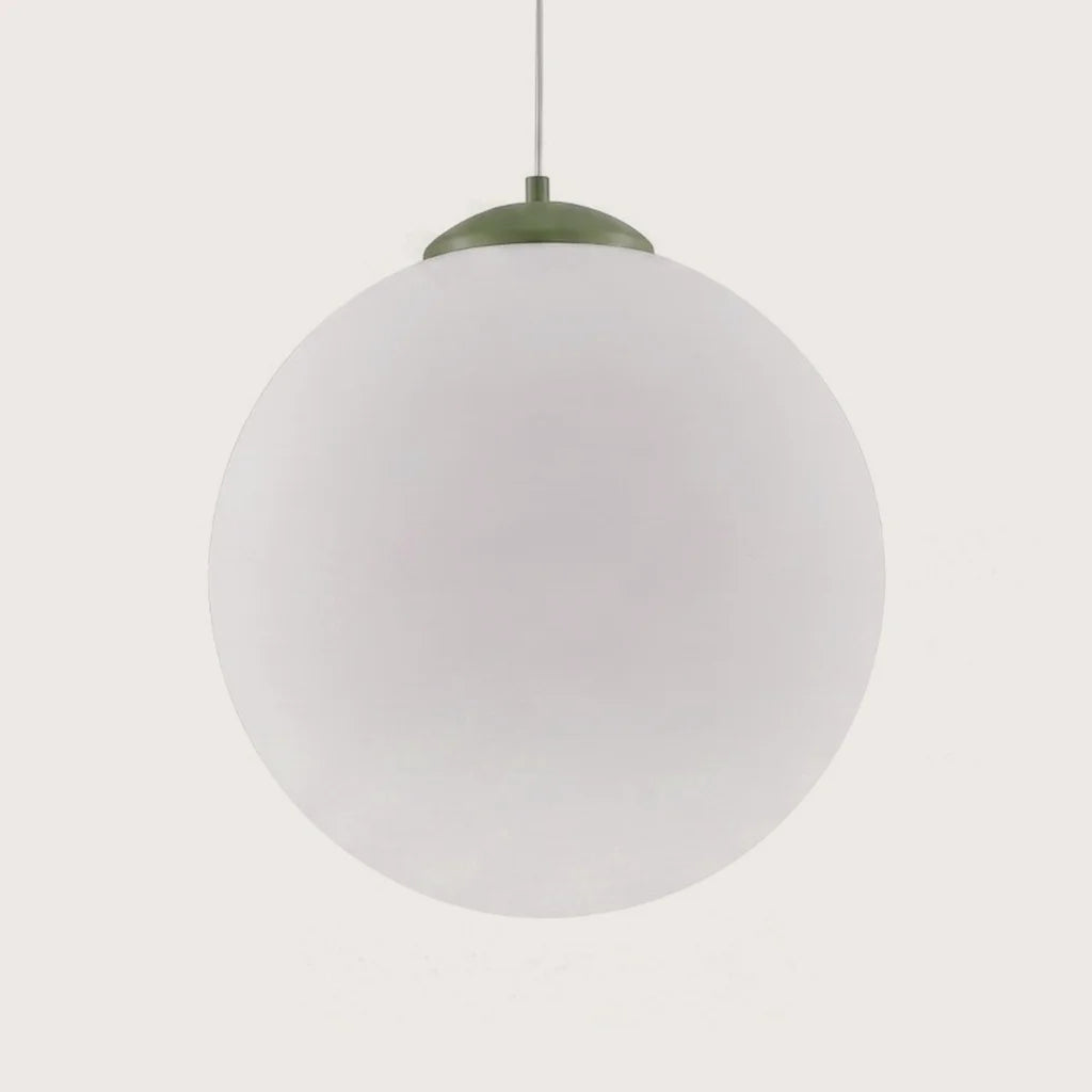Suspension globe en verre opalin, coloris vert olive (Ø 40 cm)