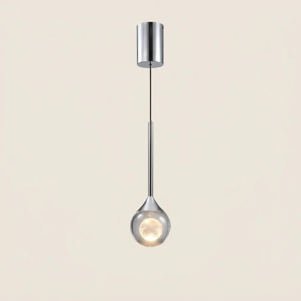 Suspension goutte argent à lune de cristal, rosace cylindrique (B)