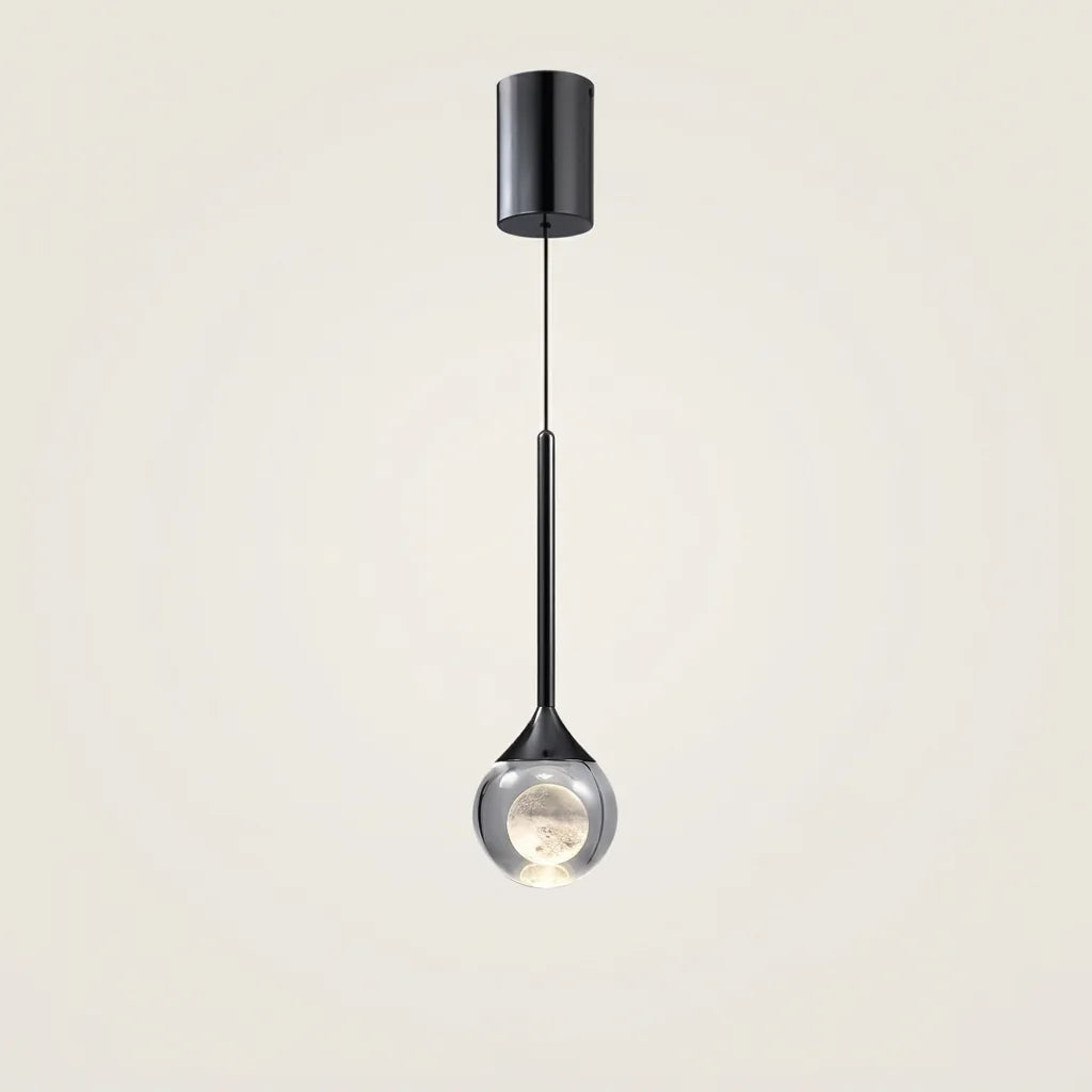 Suspension goutte noire à lune de cristal, rosace cylindrique (B)