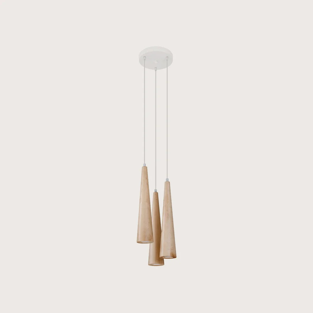 Suspension grappe 3 cônes effilés en bois naturel