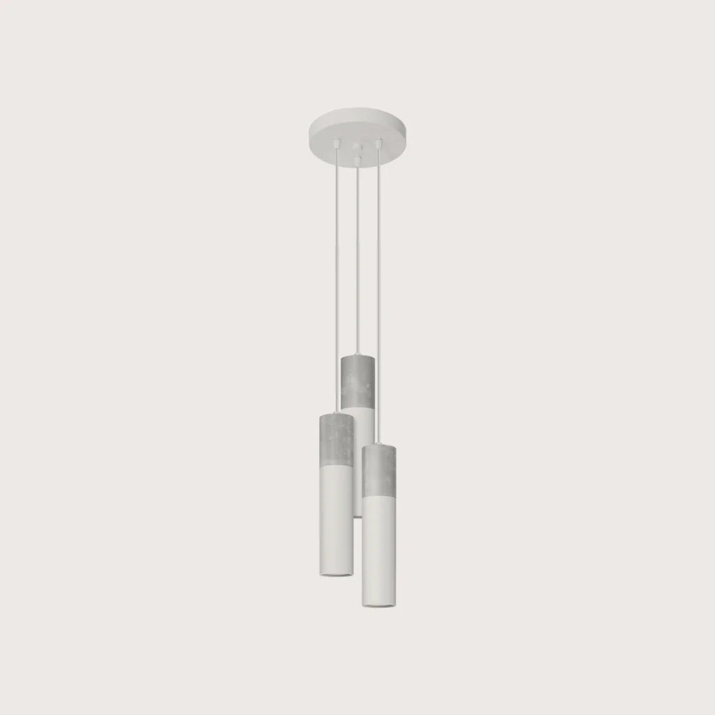 Suspension grappe 3 tubes béton et acier, coloris blanc et gris