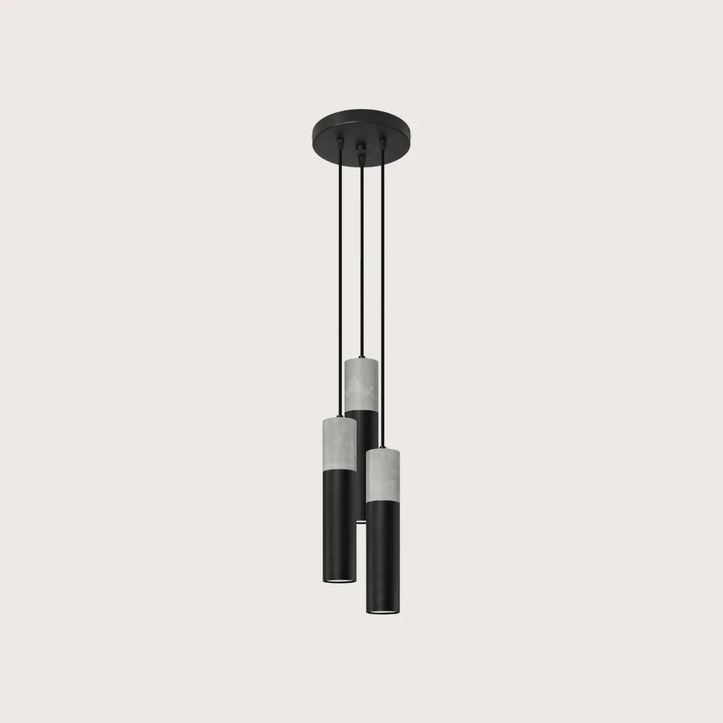 Suspension grappe 3 tubes béton et acier, coloris gris et noir