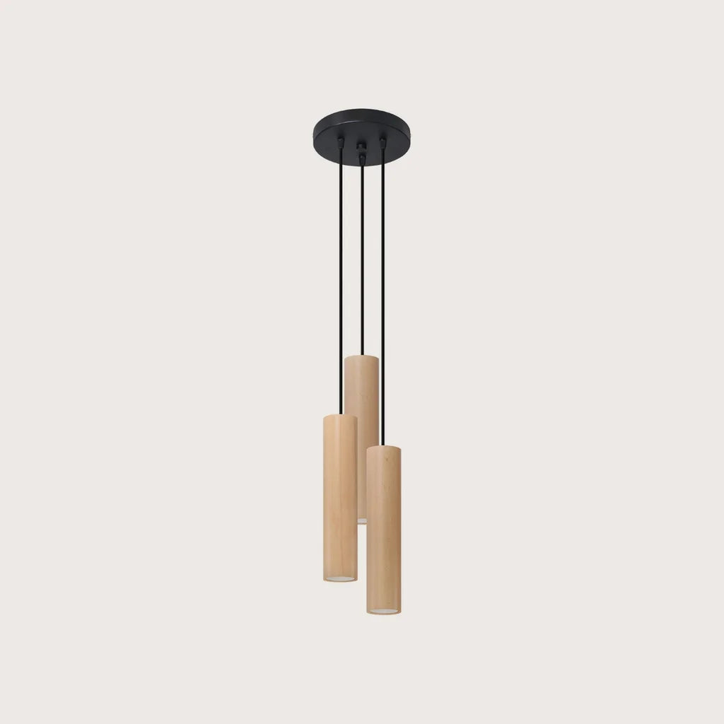 Suspension grappe 3 tubes en bois naturel