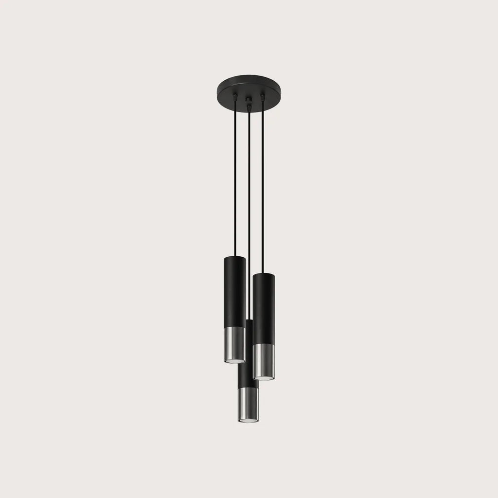 Suspension grappe 3 tubes noir et métal, coloris noir et chromé