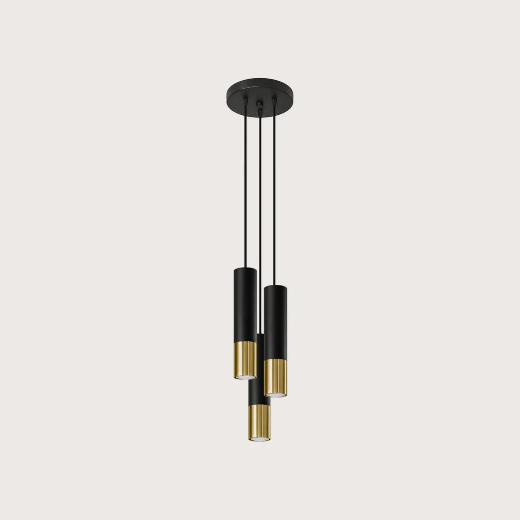 Suspension grappe 3 tubes noir et métal, coloris noir et or