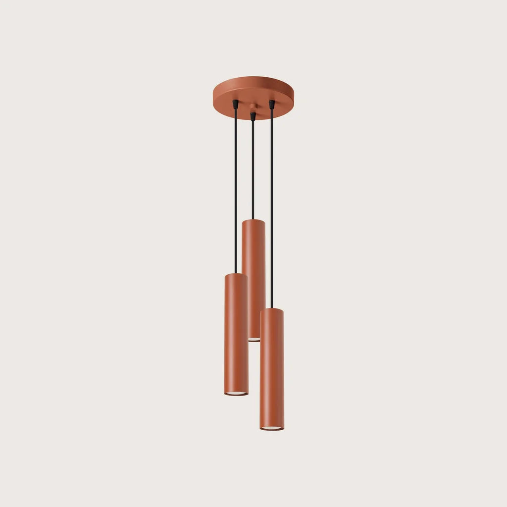 Suspension grappe tubes acier, coloris ocre rouge (3 lumières)