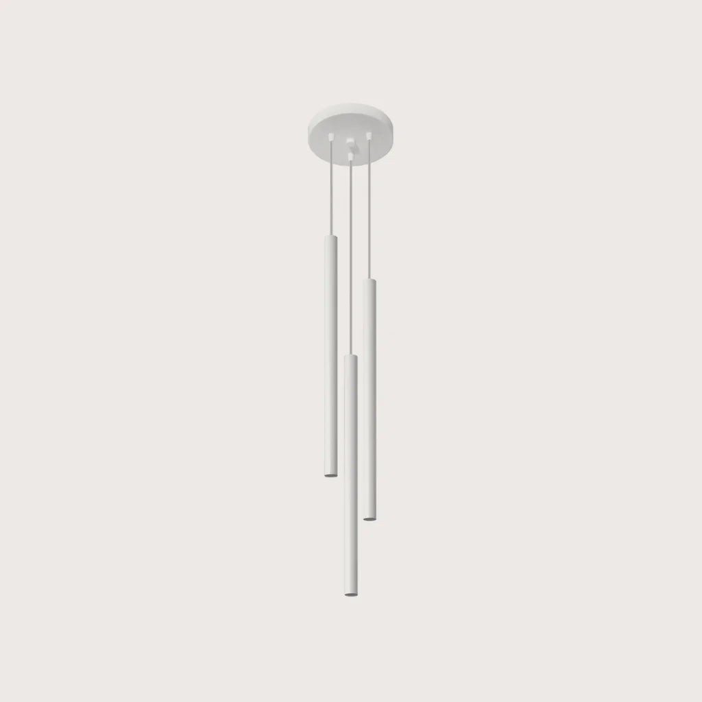Suspension grappe tubes fins façon bougie, coloris blanc (3 lumières – acier)