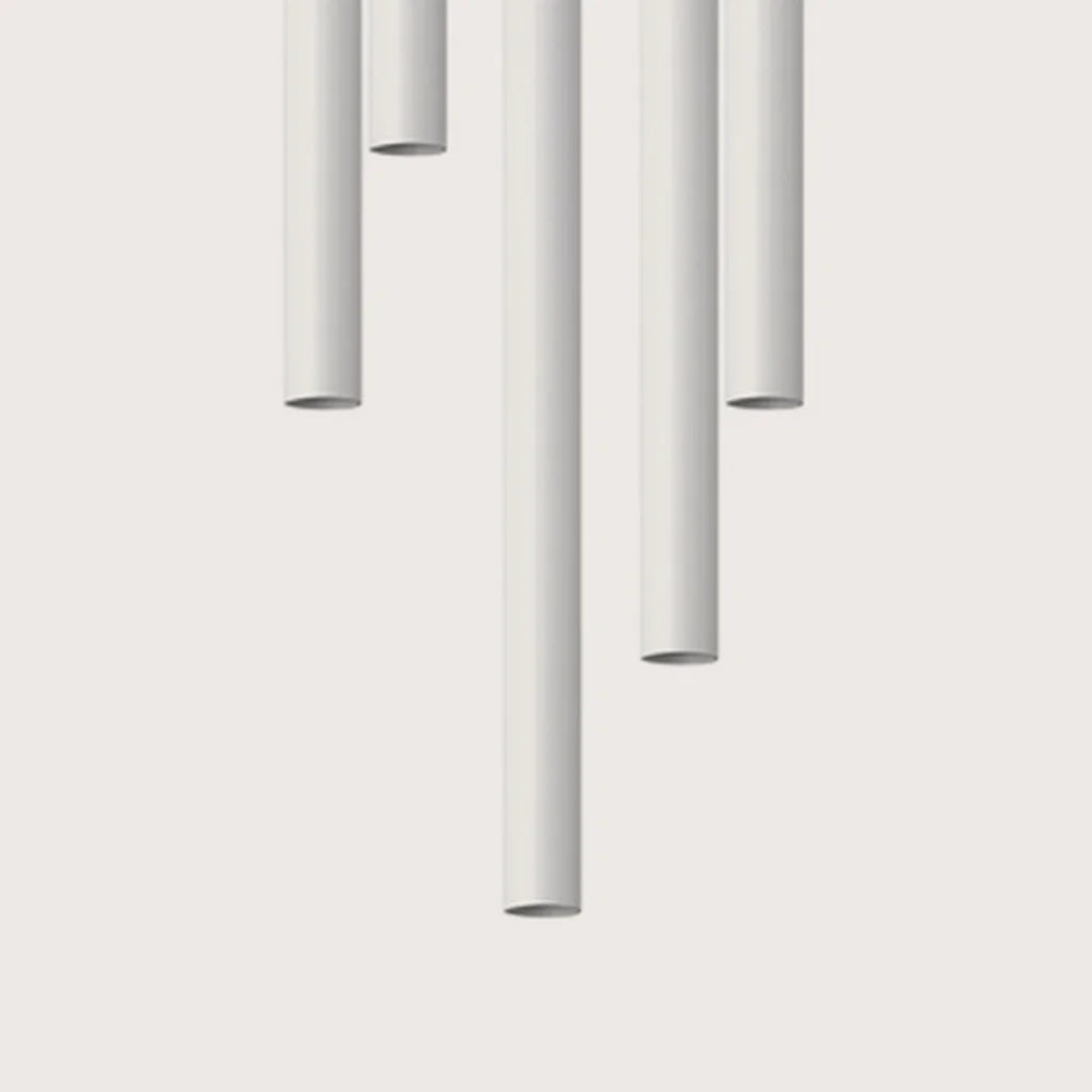 Suspension grappe tubes fins façon bougie, coloris blanc (5 lumières – acier)