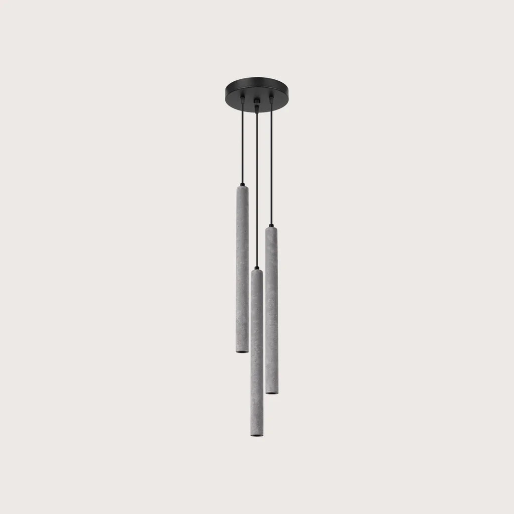 Suspension grappe tubes fins façon bougie, coloris gris (3 lumières – béton)