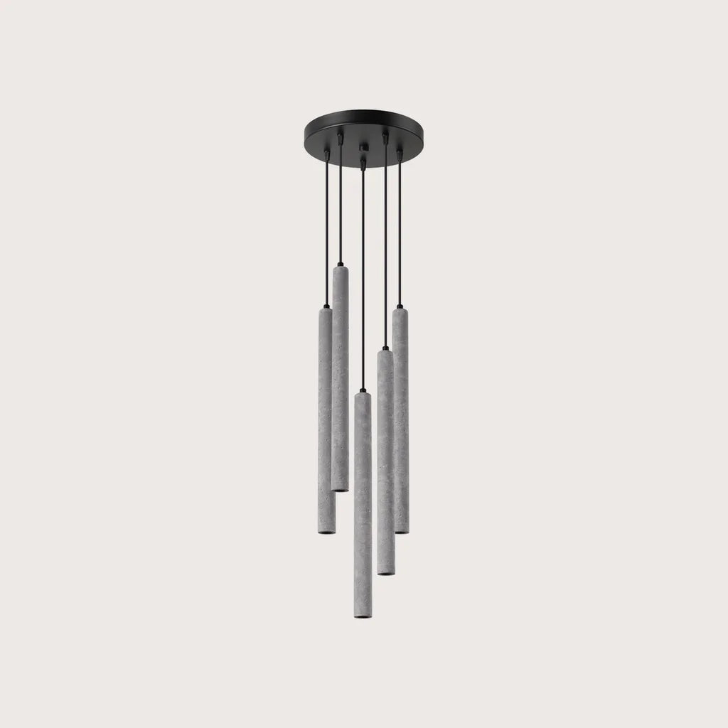 Suspension grappe tubes fins façon bougie, coloris gris (5 lumières – béton)