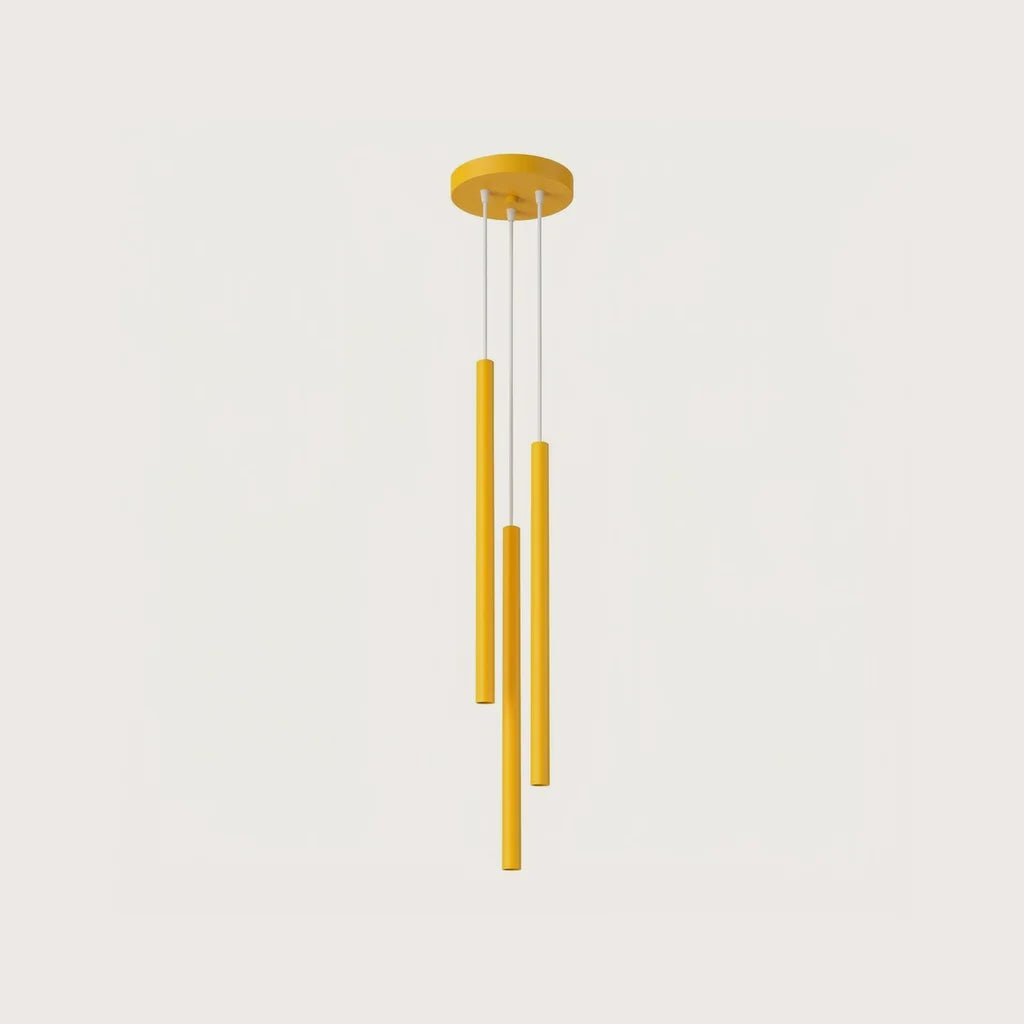Suspension grappe tubes fins façon bougie, coloris jaune (3 lumières – acier)