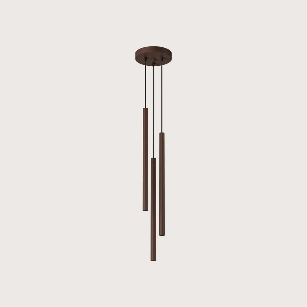 Suspension grappe tubes fins façon bougie, coloris marron (3 lumières – acier)