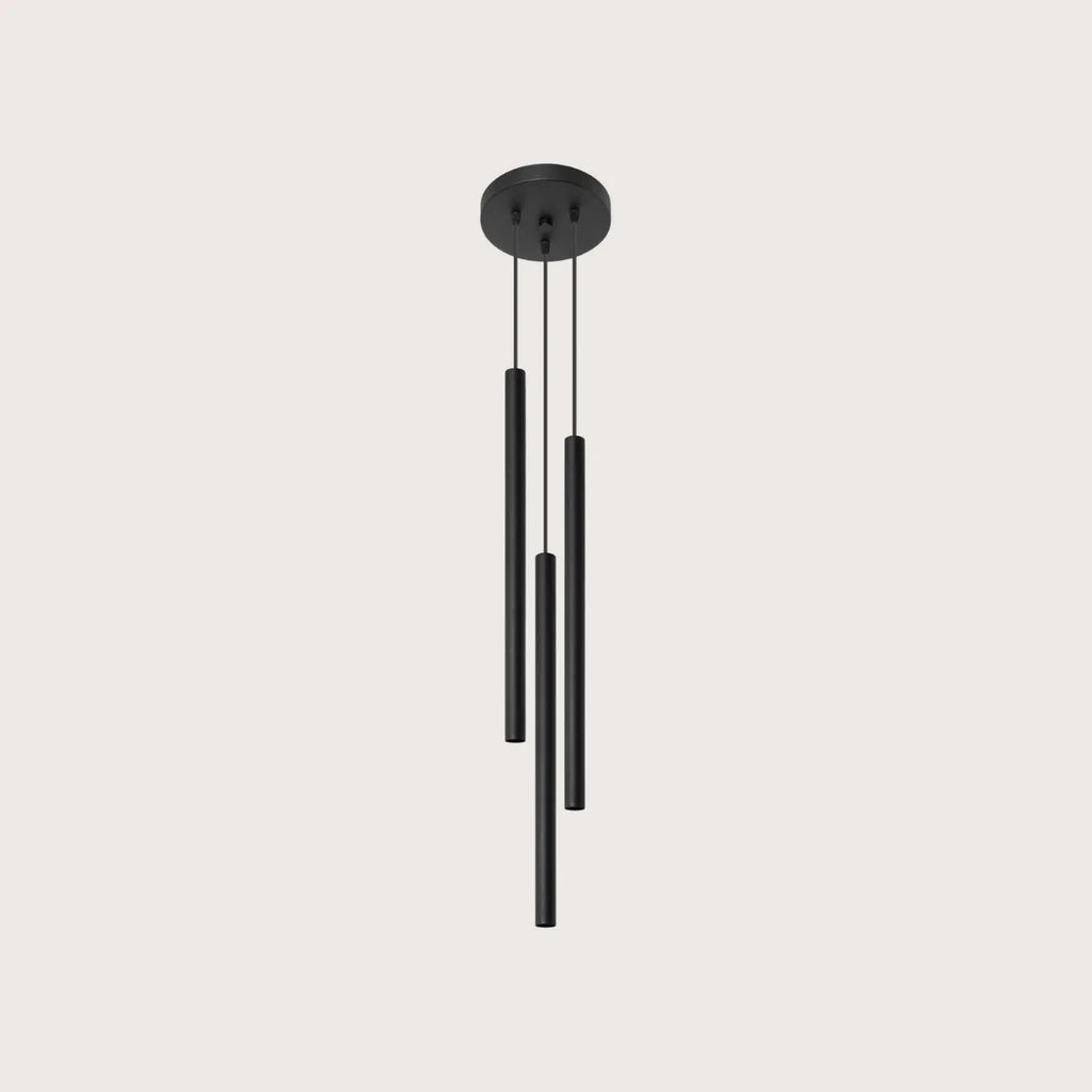 Suspension grappe tubes fins façon bougie, coloris noir (3 lumières – acier)