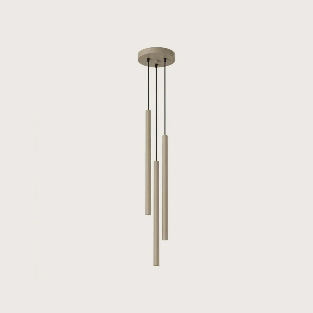 Suspension grappe tubes fins façon bougie, coloris taupe (3 lumières – acier)