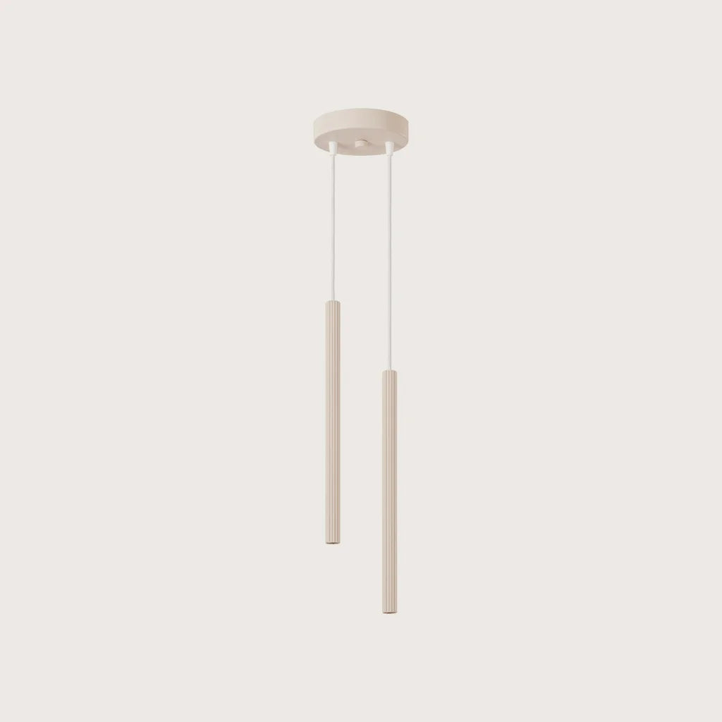 Suspension grappe tubes fins striés, coloris beige (2 lumières)