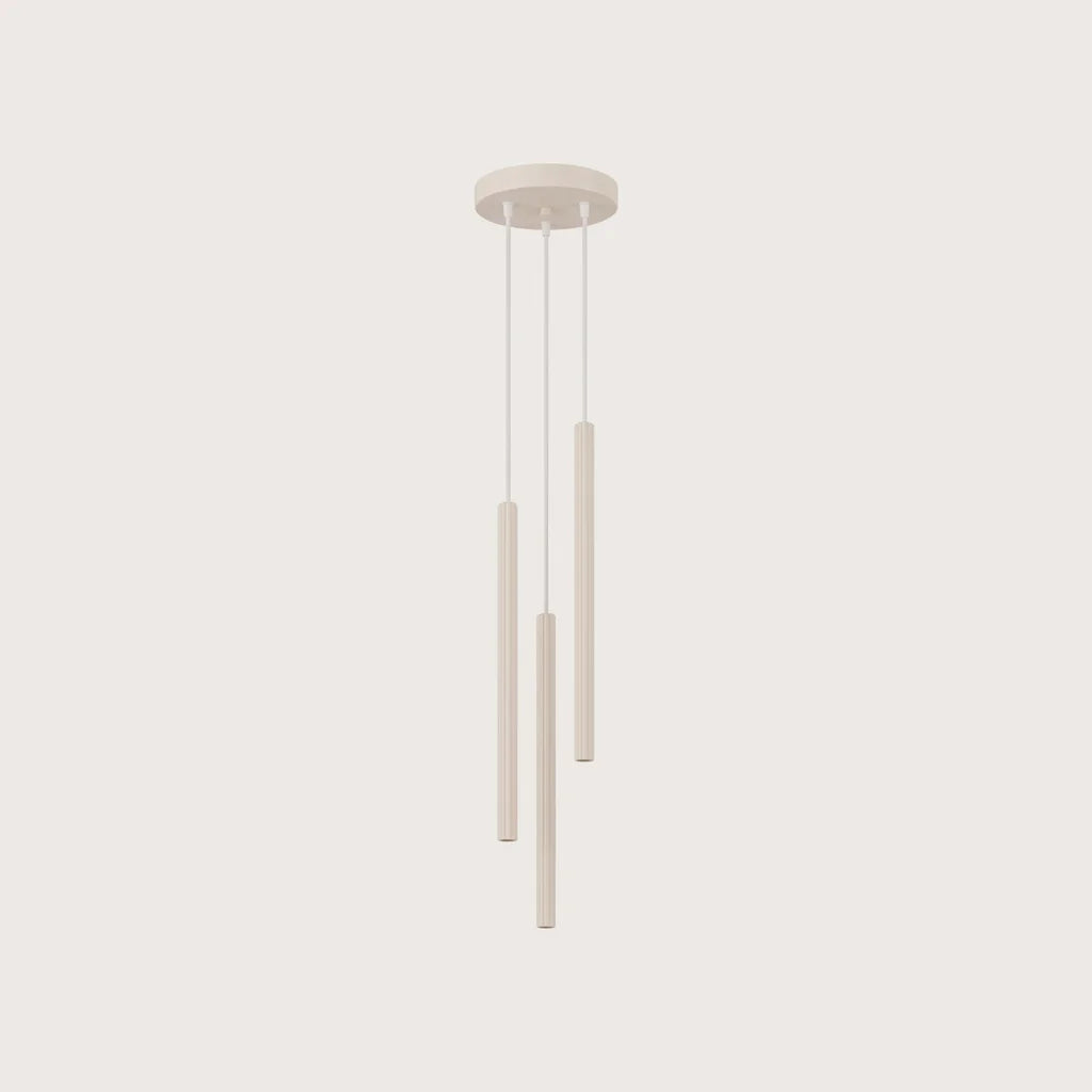 Suspension grappe tubes fins striés, coloris beige (3 lumières)