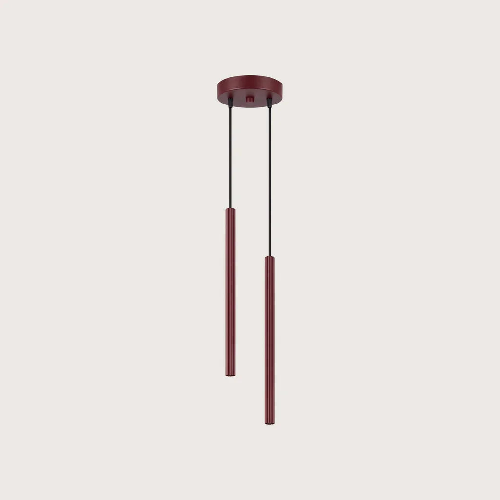 Suspension grappe tubes fins striés, coloris bordeaux (2 lumières)