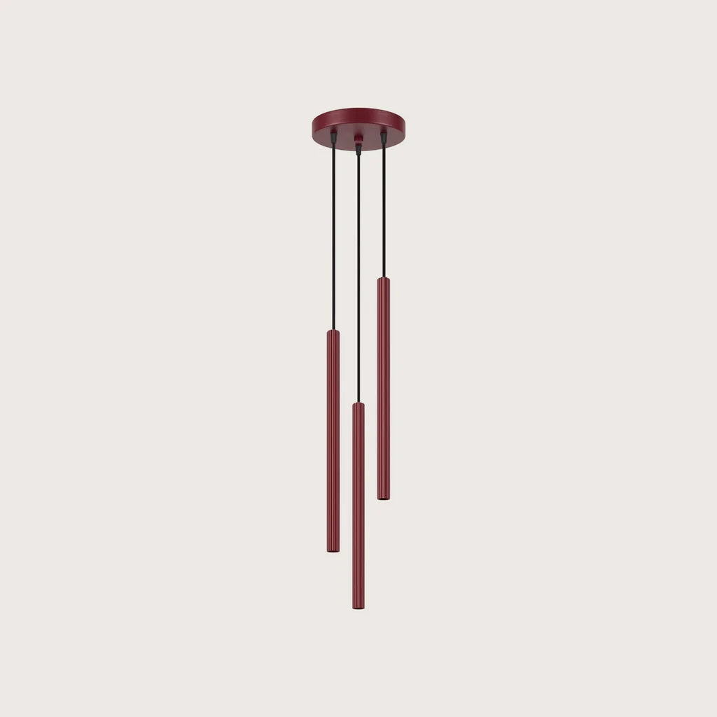 Suspension grappe tubes fins striés, coloris bordeaux (3 lumières)