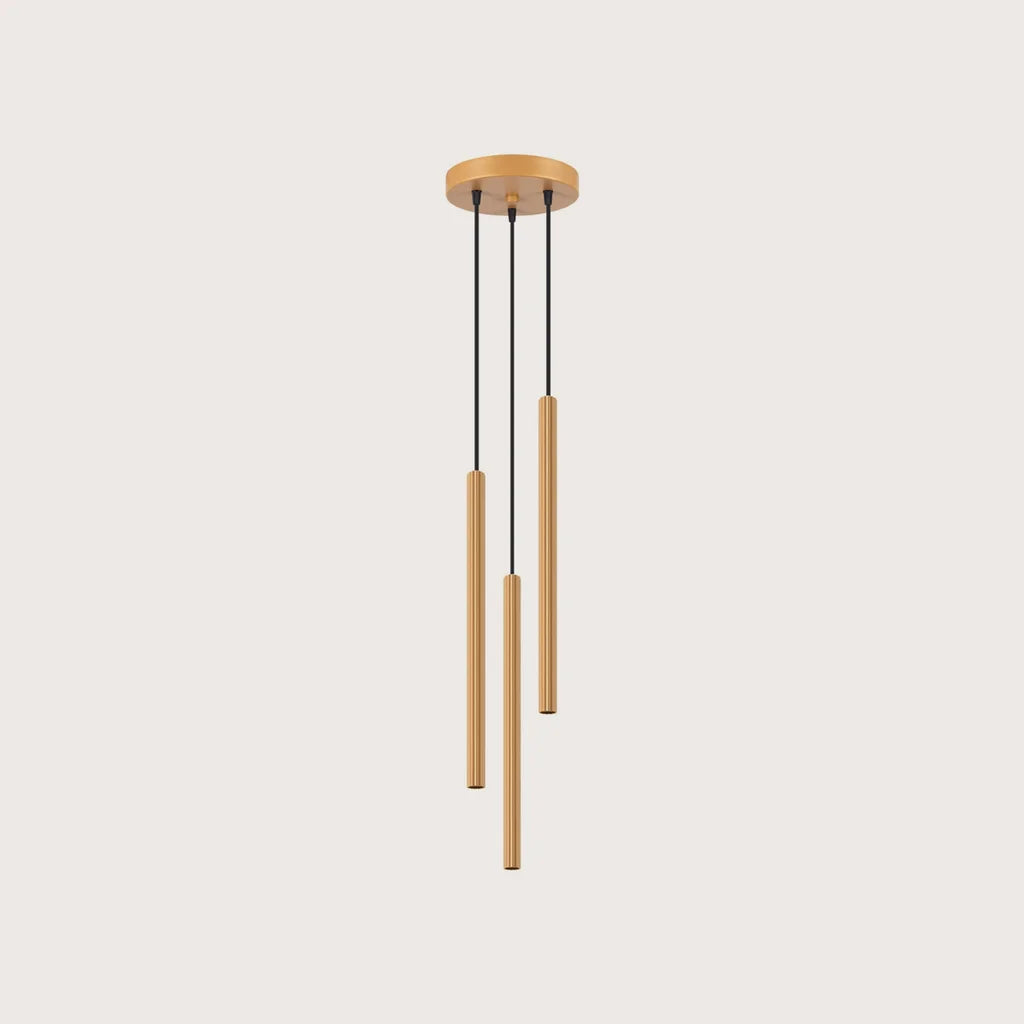 Suspension grappe tubes fins striés, coloris doré (3 lumières)