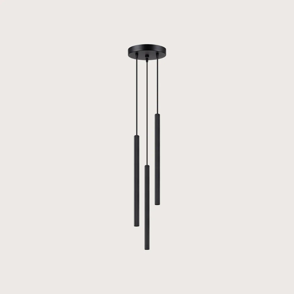 Suspension grappe tubes fins striés, coloris noir (3 lumières)