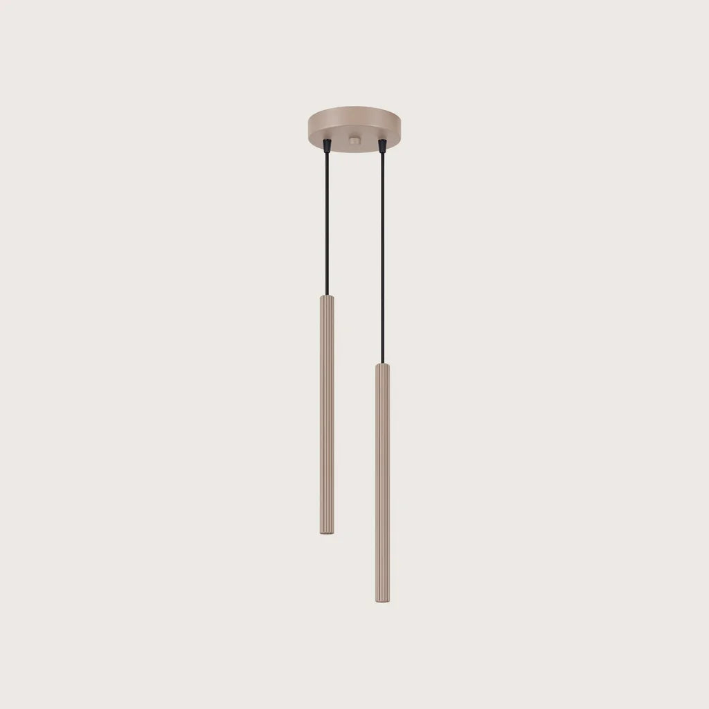 Suspension grappe tubes fins striés, coloris taupe (2 lumières)