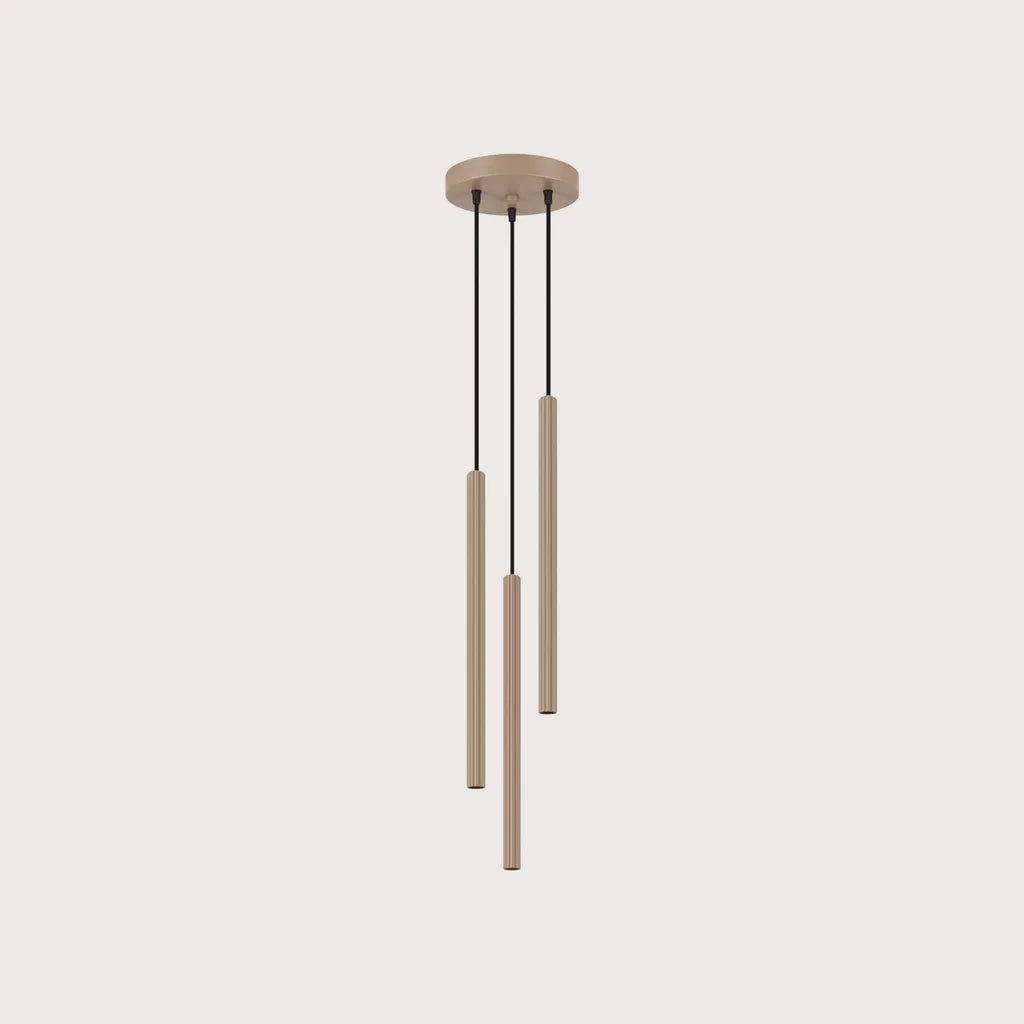 Suspension grappe tubes fins striés, coloris taupe (3 lumières)