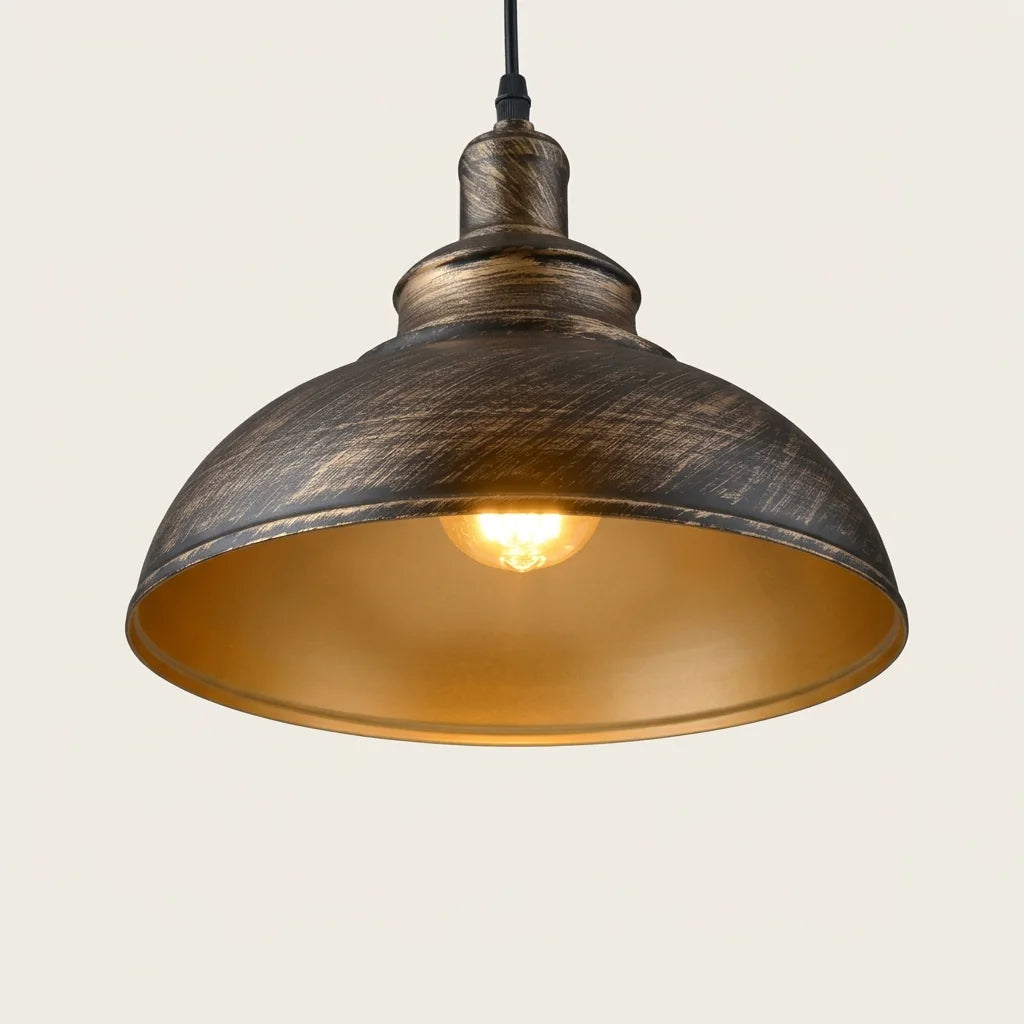 Suspension industrielle dôme cuivre vieilli à intérieur doré