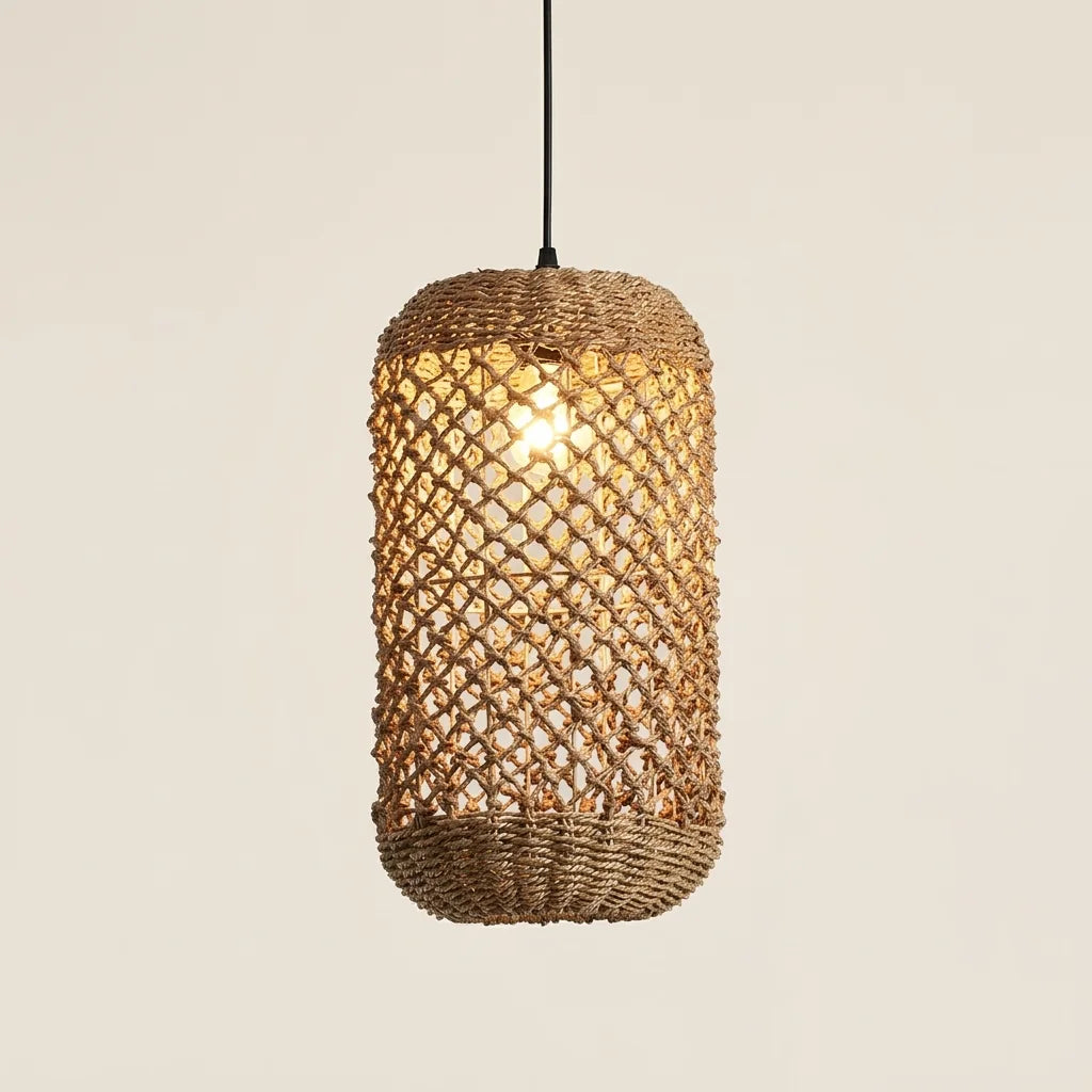 Suspension en bambou tressé en forme de capsule, forme A