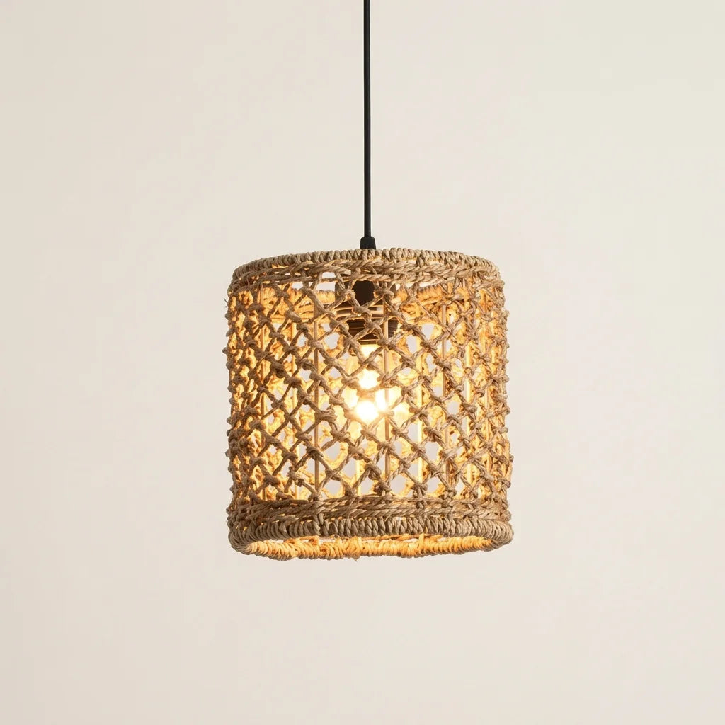 Suspension cylindrique en bambou tressé, forme D