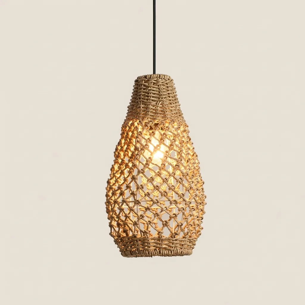 Suspension en bambou tressé en forme de goutte, forme E