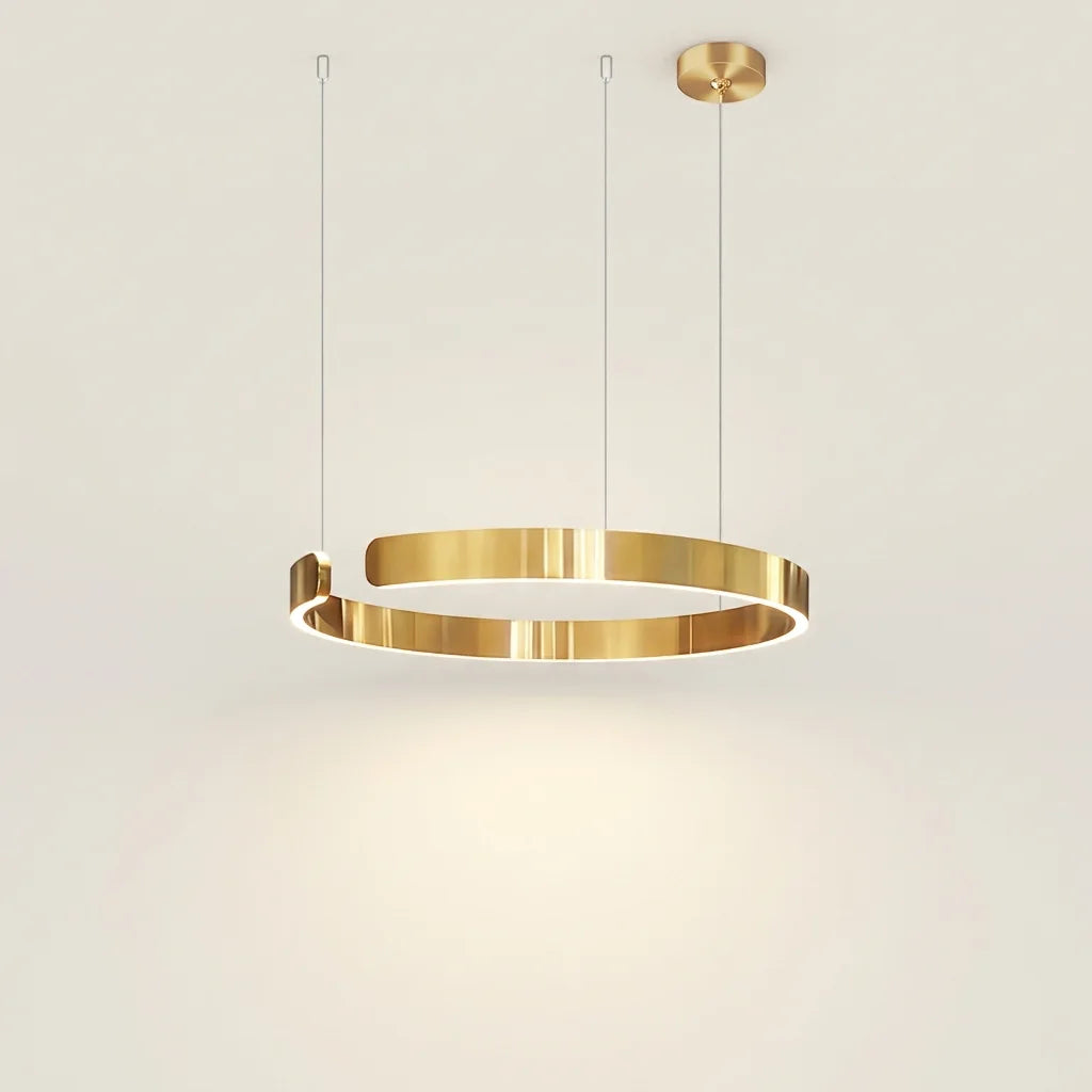 Suspension LED à anneau ouvert doré, lumière chaude