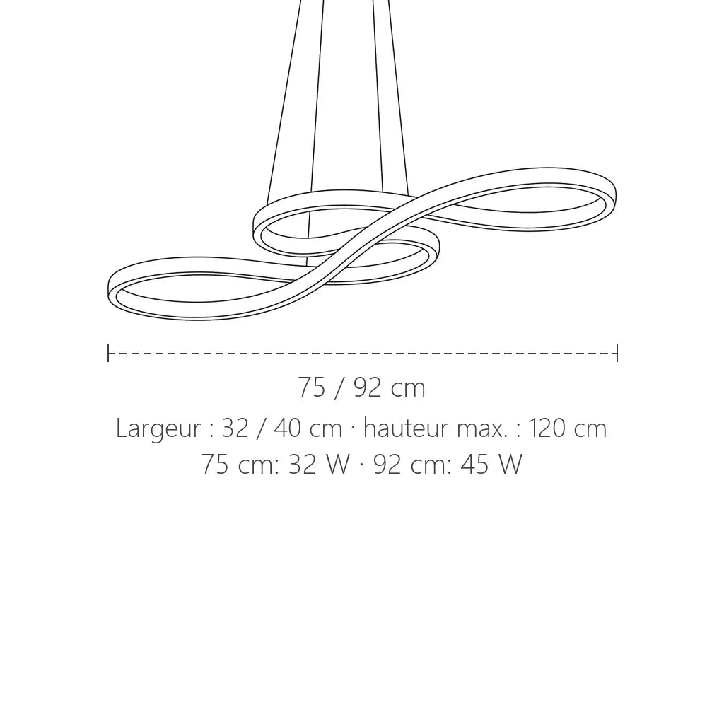 Dimensions de la suspension LED arabesque : 75 ou 92 cm de long