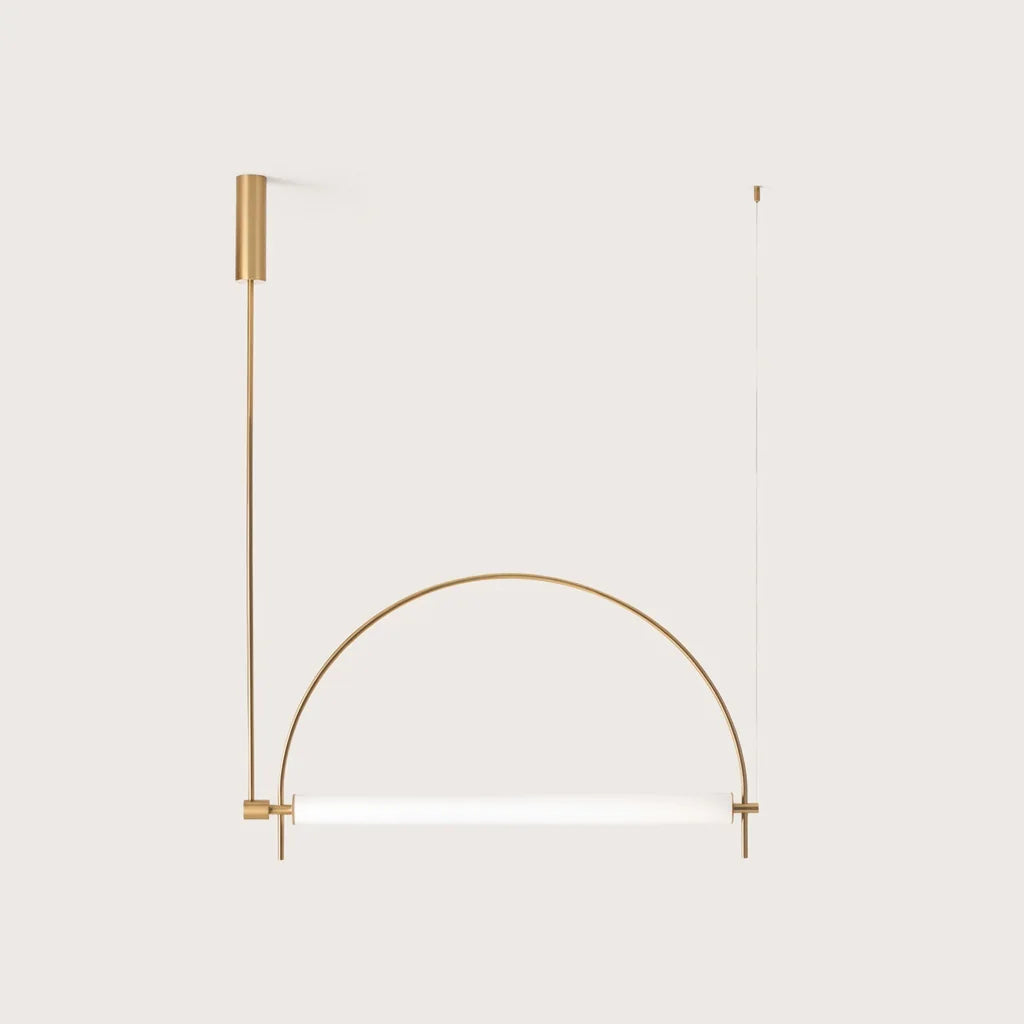 Suspension LED arc demi-cercle dorée, 100 cm, allumée