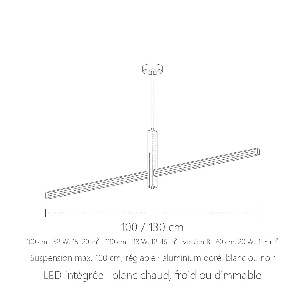 Dimensions de la suspension LED en croix : 100 ou 130 cm