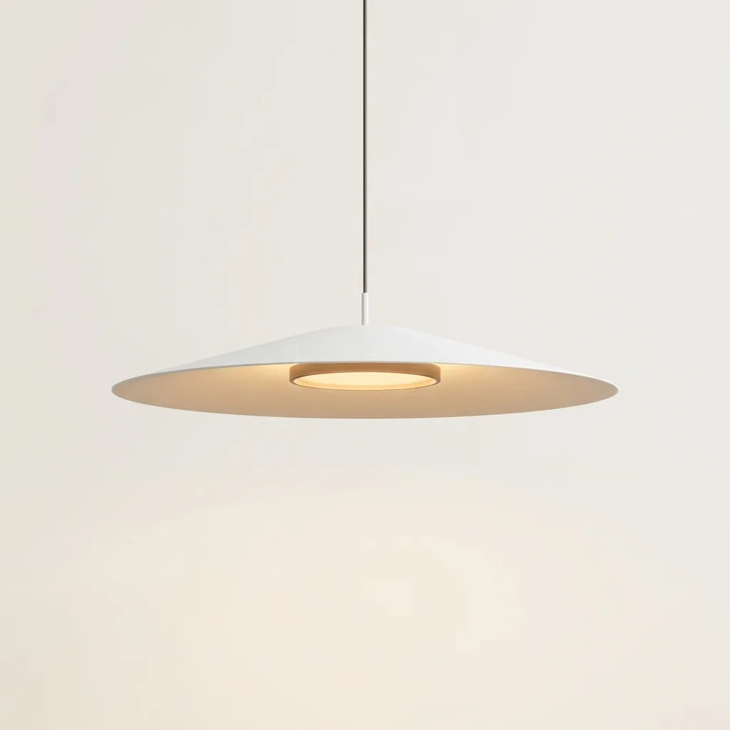 Suspension LED disque conique plat blanche