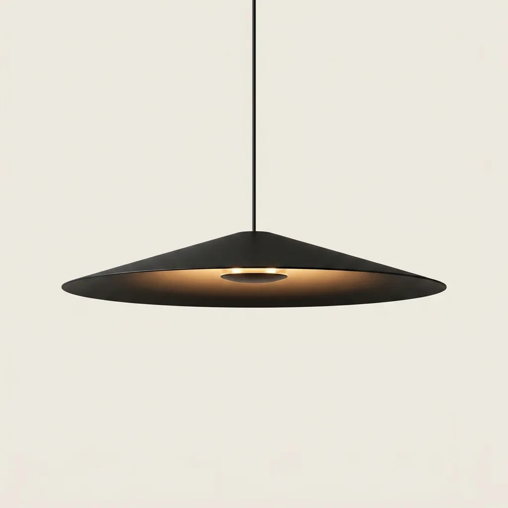 Suspension LED disque conique plat noire