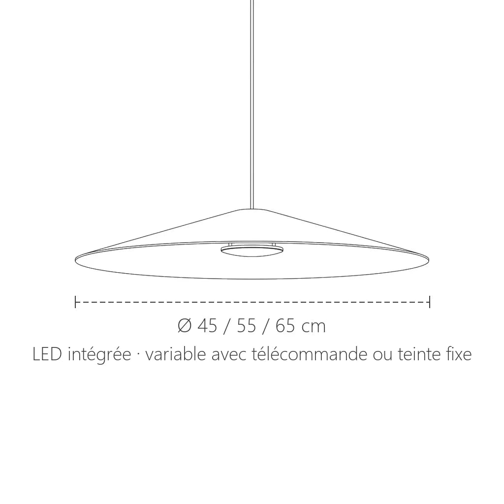 Dimensions de la suspension LED disque conique : Ø 45, 55 ou 65 cm