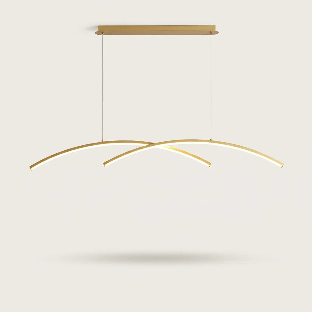 Suspension LED double arc dorée, 90 cm