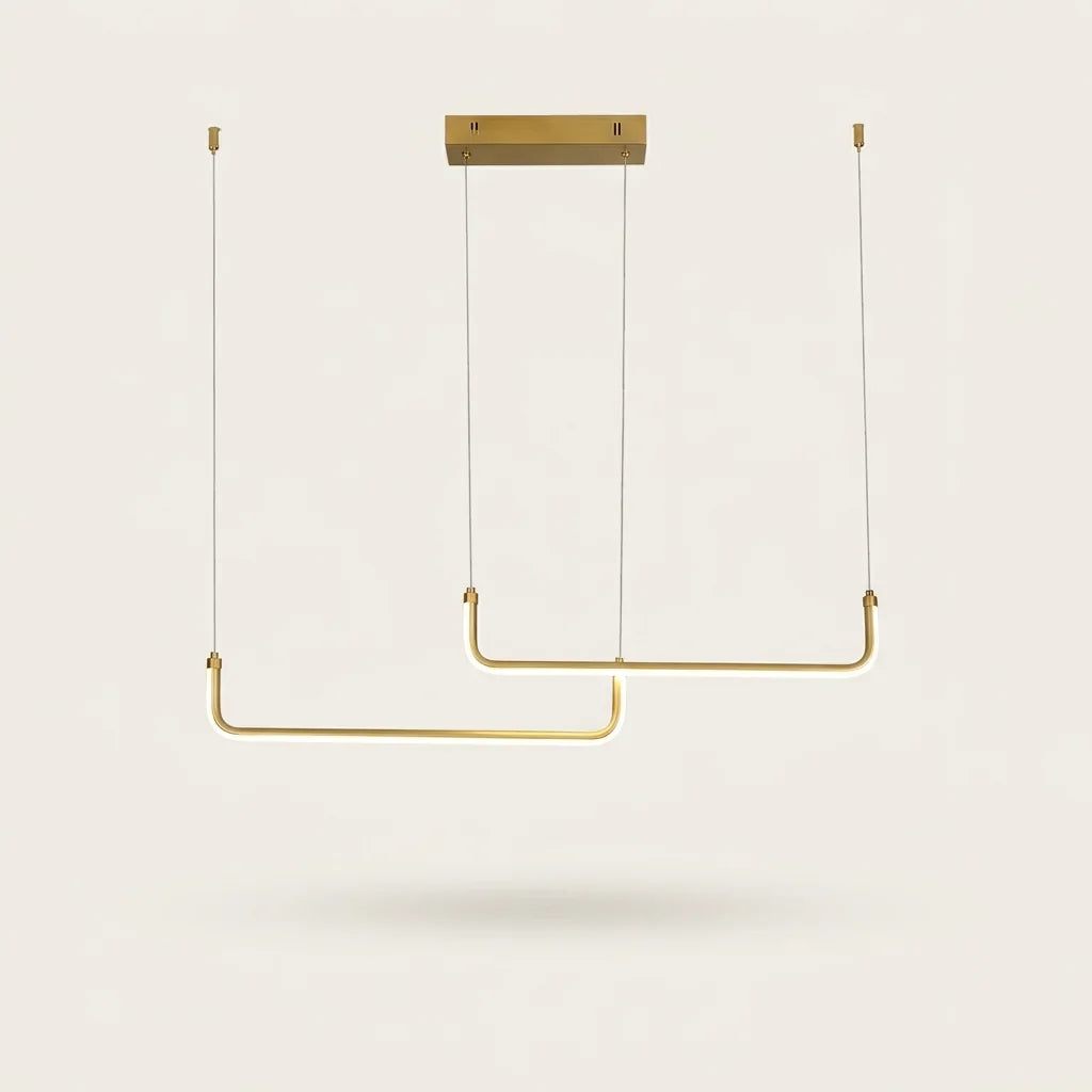 Suspension LED double U dorée, 90 cm