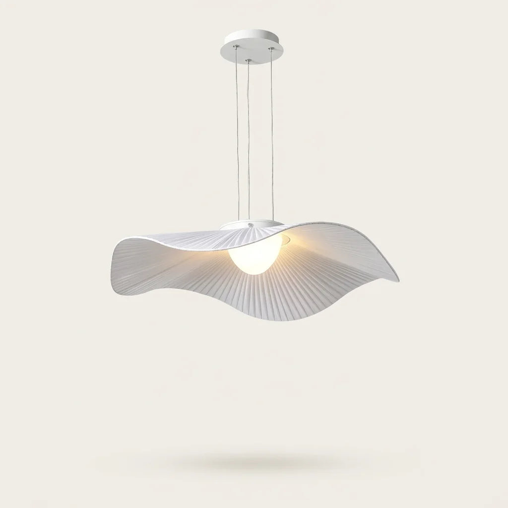 Suspension LED feuille de lotus en tissu plissé blanc