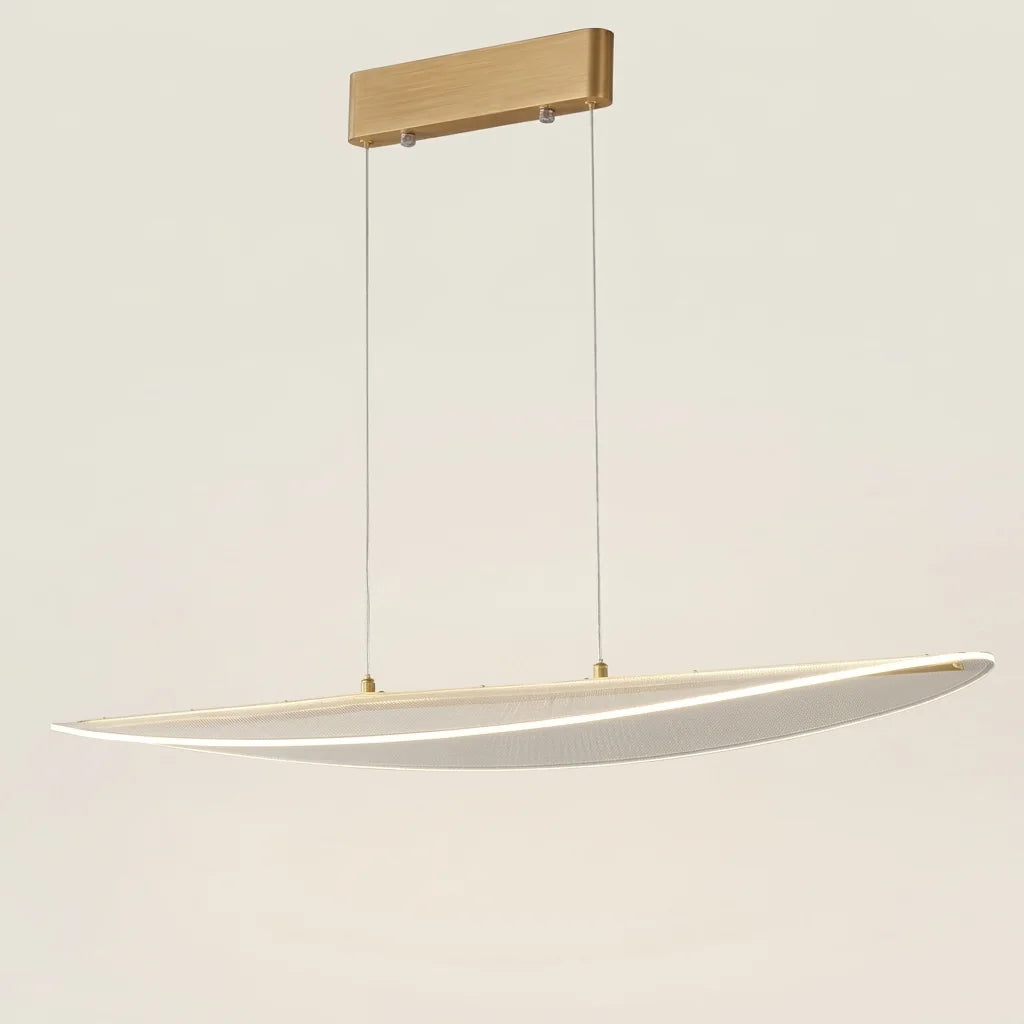 Suspension LED en forme de feuille avec barre de fixation dorée